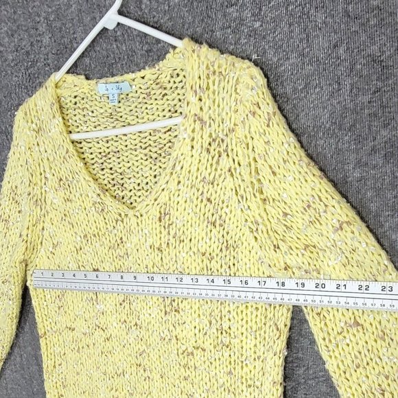 She + Sky Sweater Womens Small Yellow Long Sleeve V Neck Open Knit - Picture 5 of 10